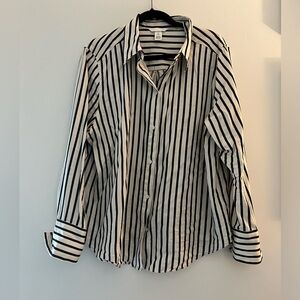H&M oversized black and cream stripped button down